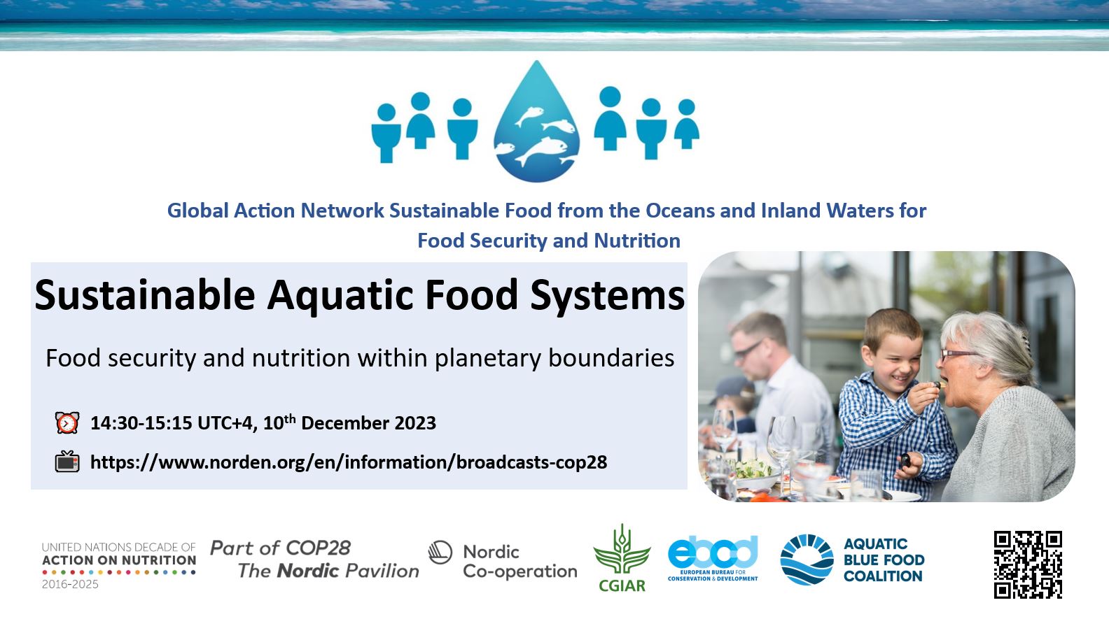 Banner for the COP28 event Sustainable Aquatic Food Systems  