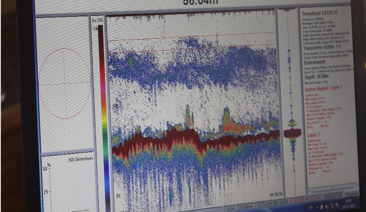 foto av dataskjerm med ekkoloddbilde fra kajakkdronen