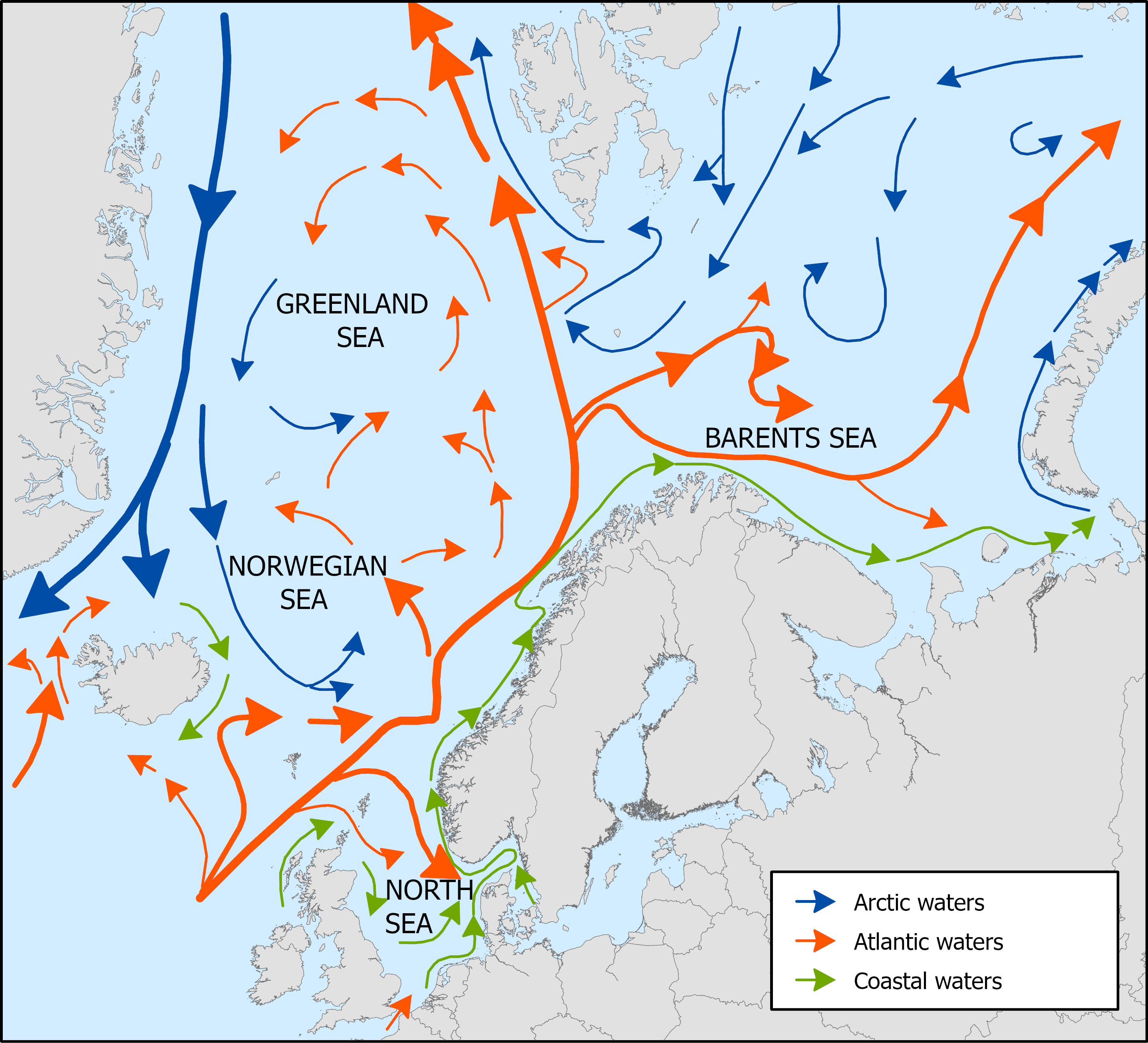 kart over havstrømmer rundt Norge 