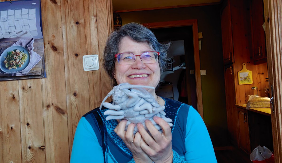Forsker Gro van der Meeren holder en grå isopod