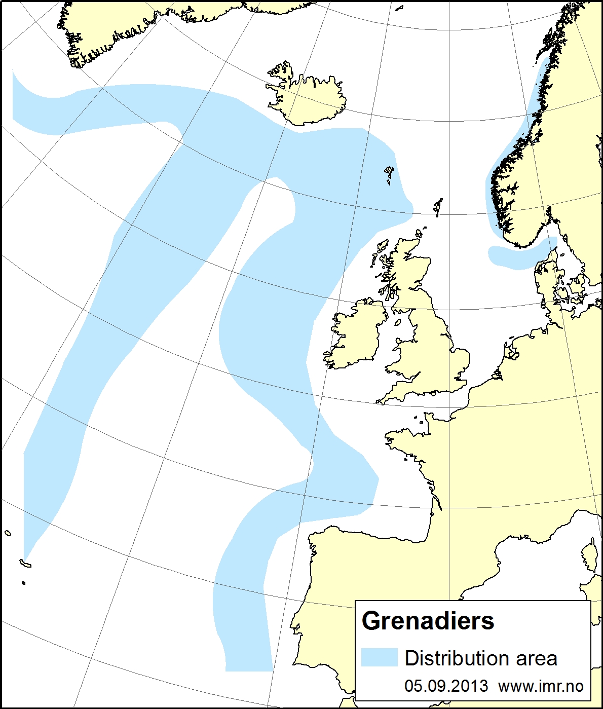 map showing distribution of grenadiers