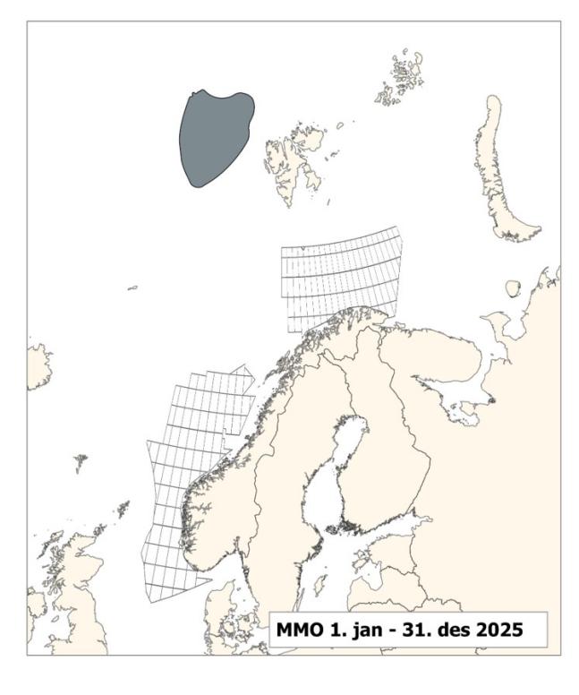 Kart som viser området der hval observatør er anbefalt
