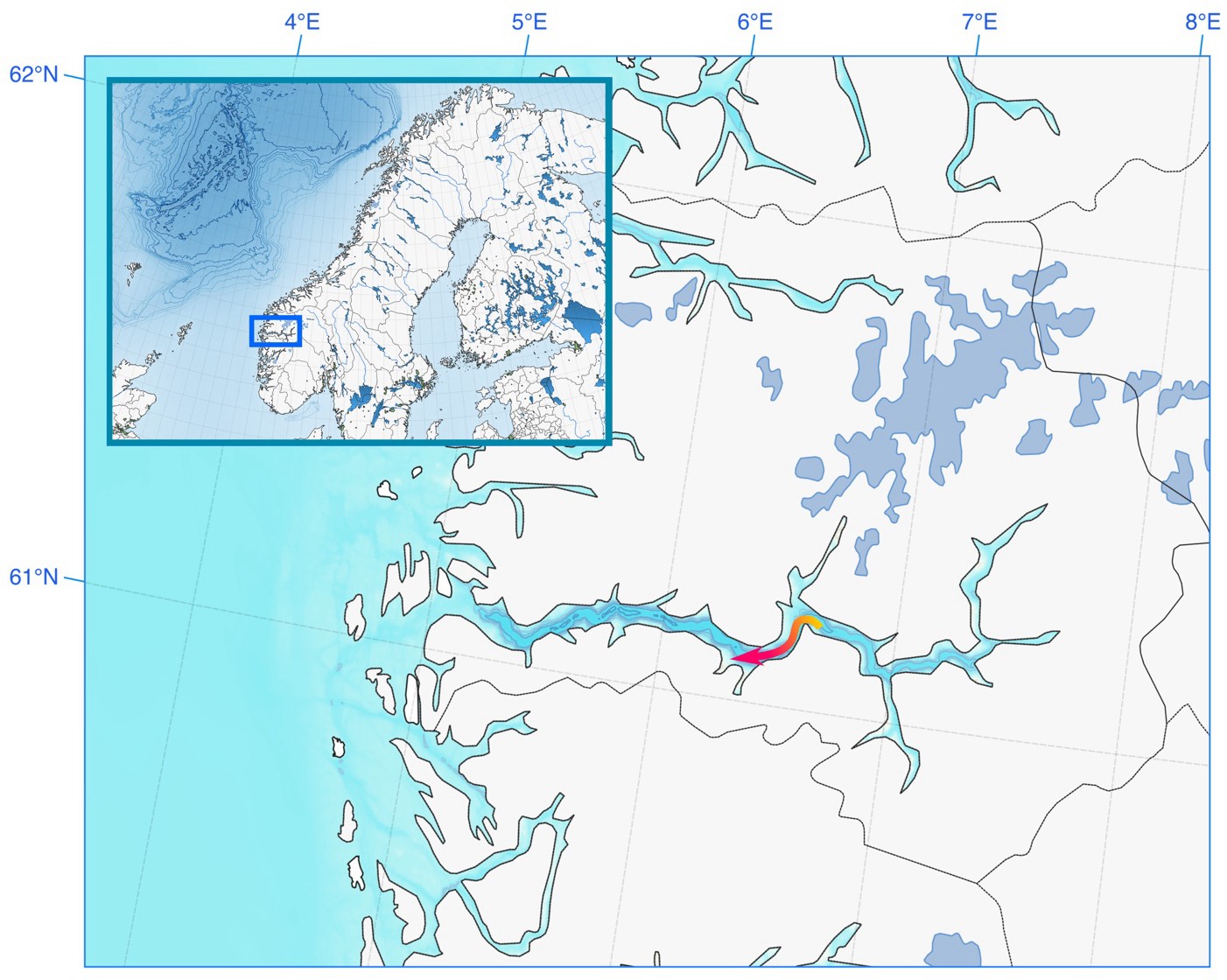 Figure 12. The approximate position of the Slocum G3 while profiling the water column with UVP6 for imaging plankton and other objects of interest (red path and arrowhead). The voyage spanned across 2 days from 18.2.2024 (1420 hrs.) to 19.2.2024 (2044 hrs.). 