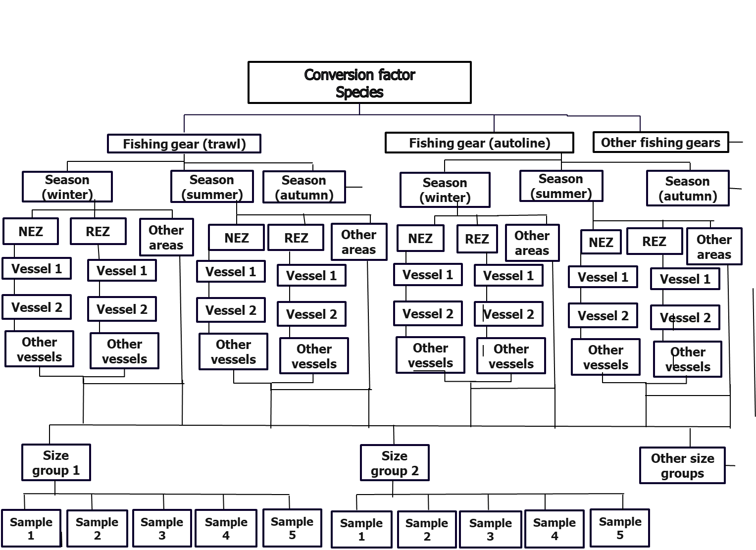 Scheme of measurement and calculation of conversion factors.