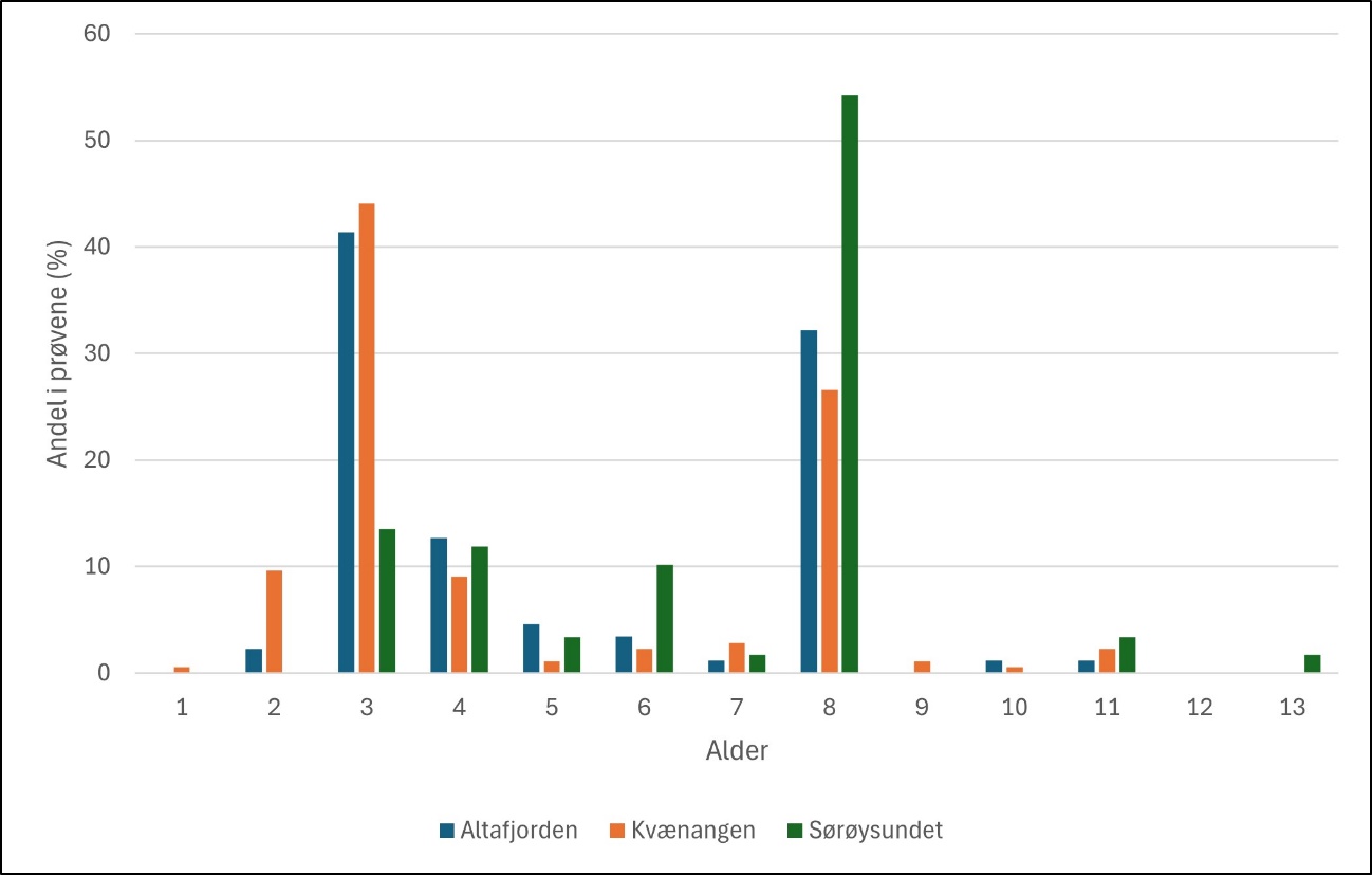 Estimert antall sild i tre områder dekket under toktet.