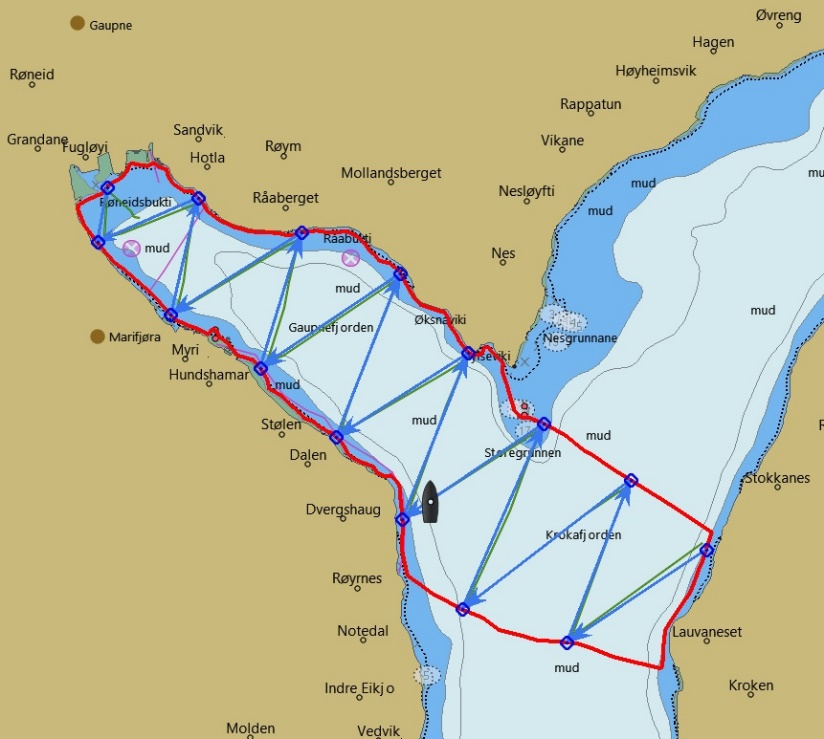 Figure A1.2 Run 2 in Gaupnefjord at daytime as shown in the OpenCPN map