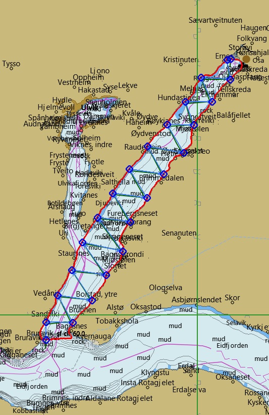 Figure A1.5 Run 5 in Osafjord at daytime as shown in the OpenCPN map.