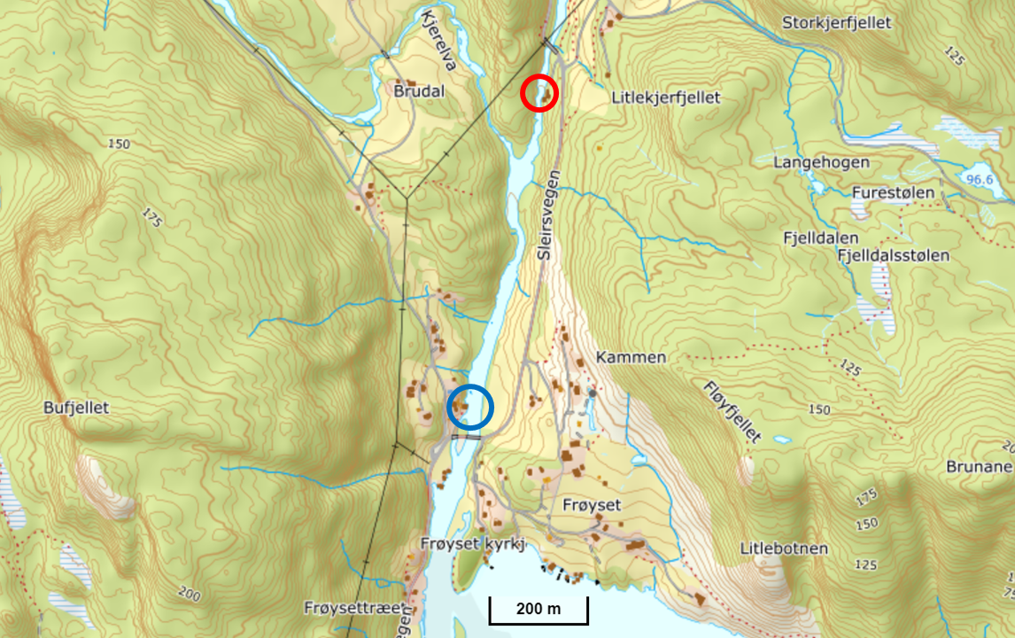 Kart. Overvåket elv i Nordhordland