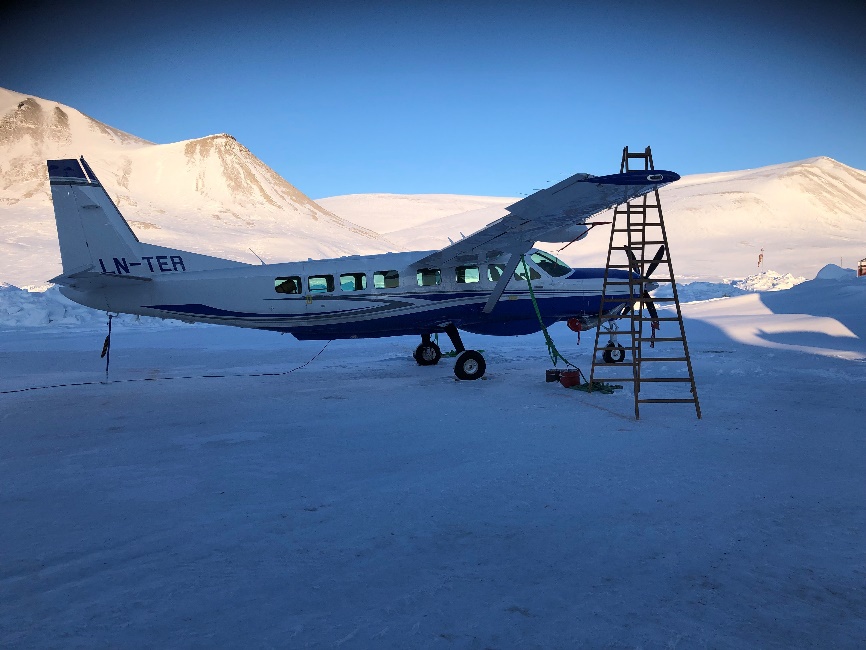 Fig. 3A. The Grand Caravan 208B EX aircraft at Constable Pynt, East Greenland (Photo: K. T. Nilssen)