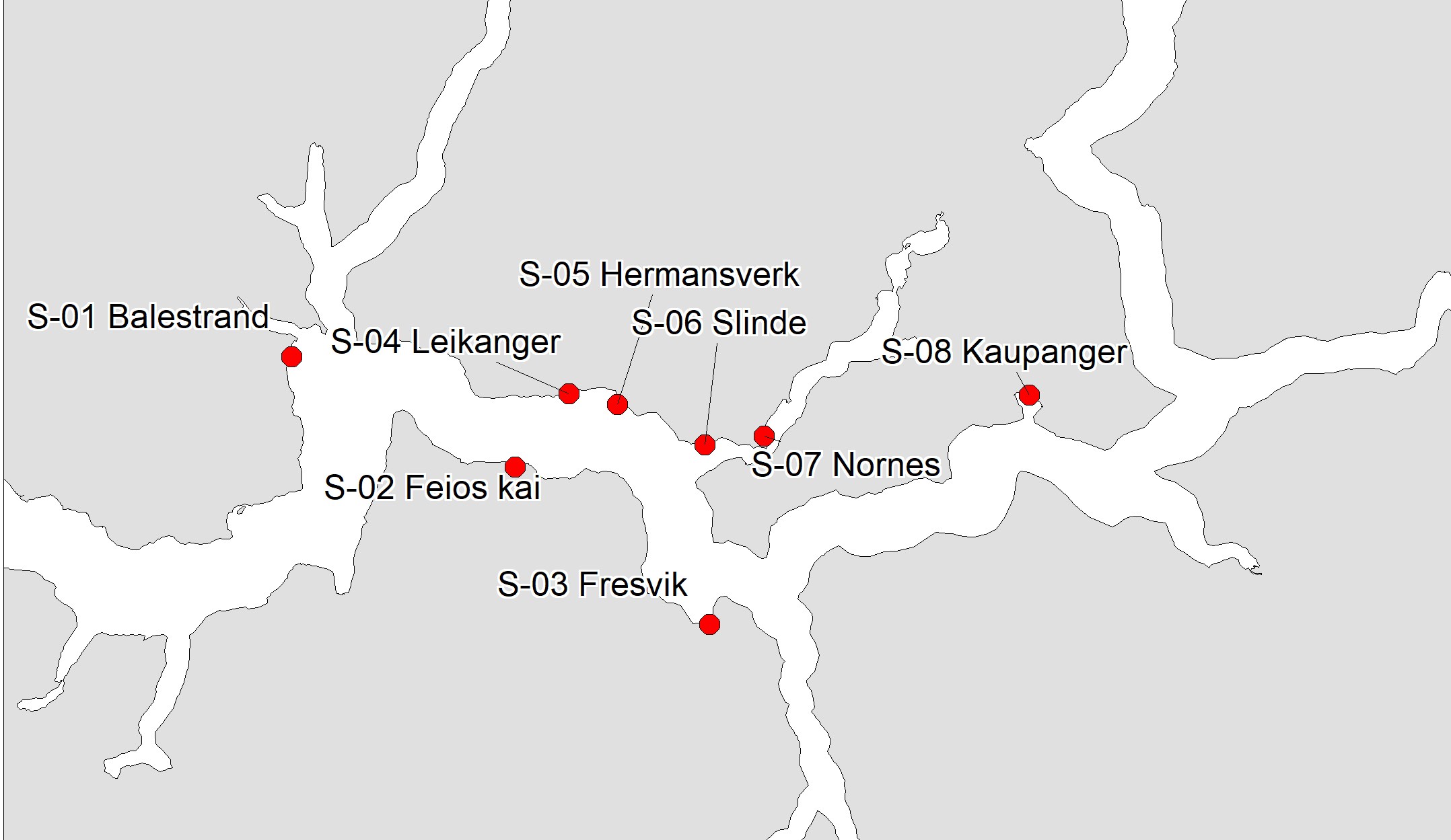 Kart stasjoner Sognefjorden