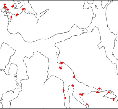 Kart som viser hvor det ble samlet fisk i TRoms