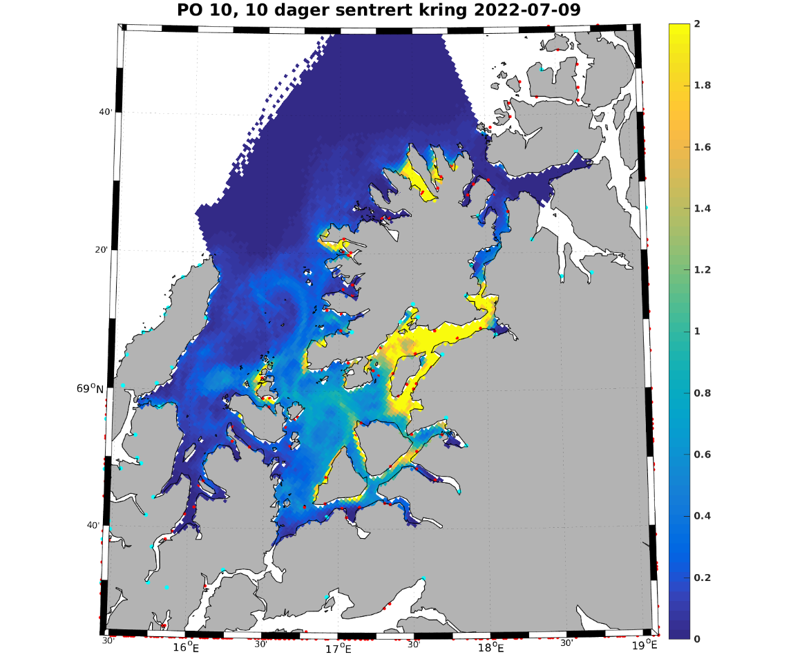 Kart over Troms som viser modellert tetthet av smittsomme lakselus