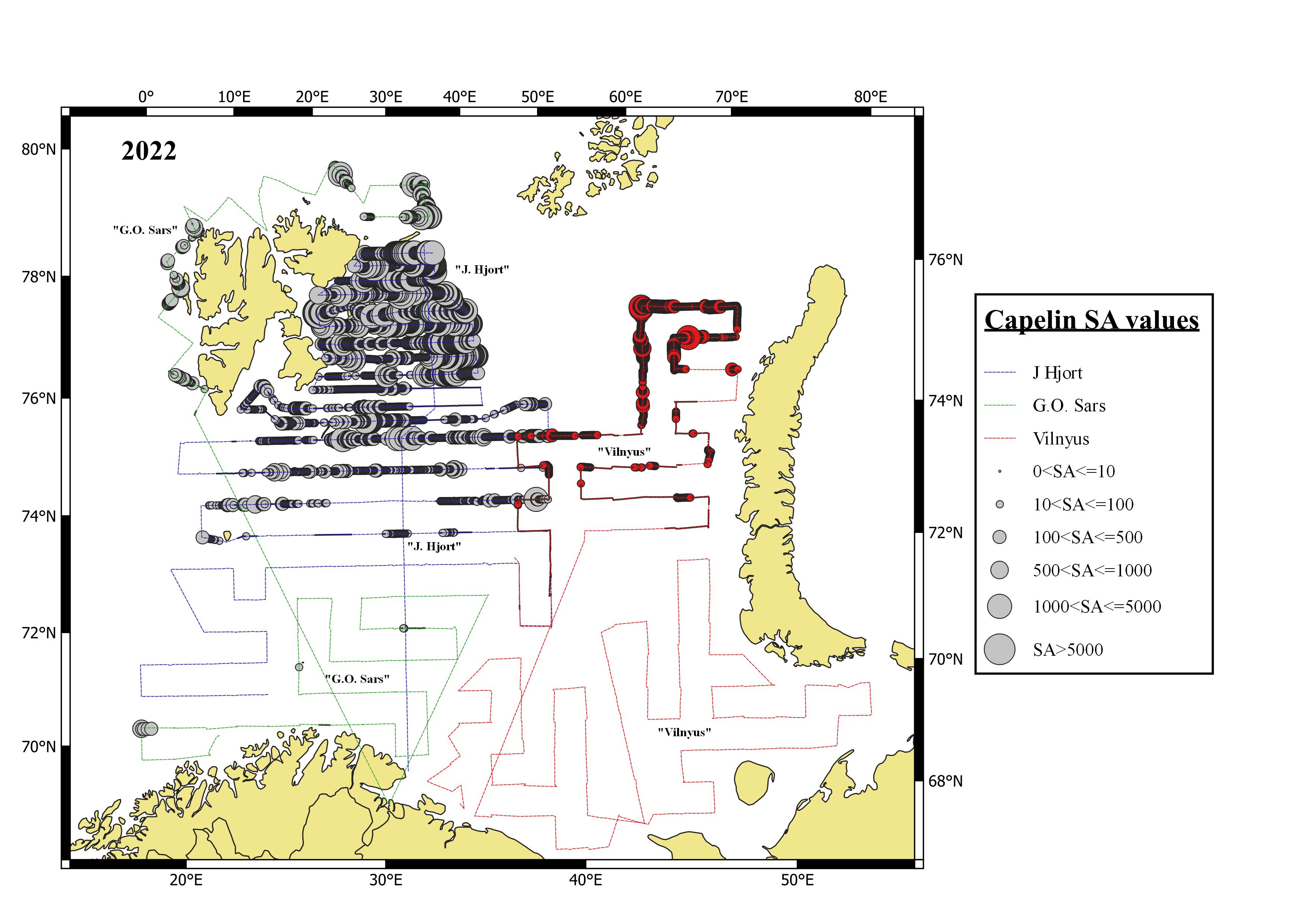 Ch 7.1.1.1 Geographical distribution of capelin 2022
