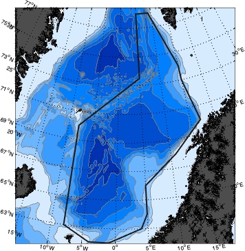 Figur 2.1.3.1 Kart over område for vurdering av økologisk tilstand i det pelagiske økosystemet i Norskehavet.