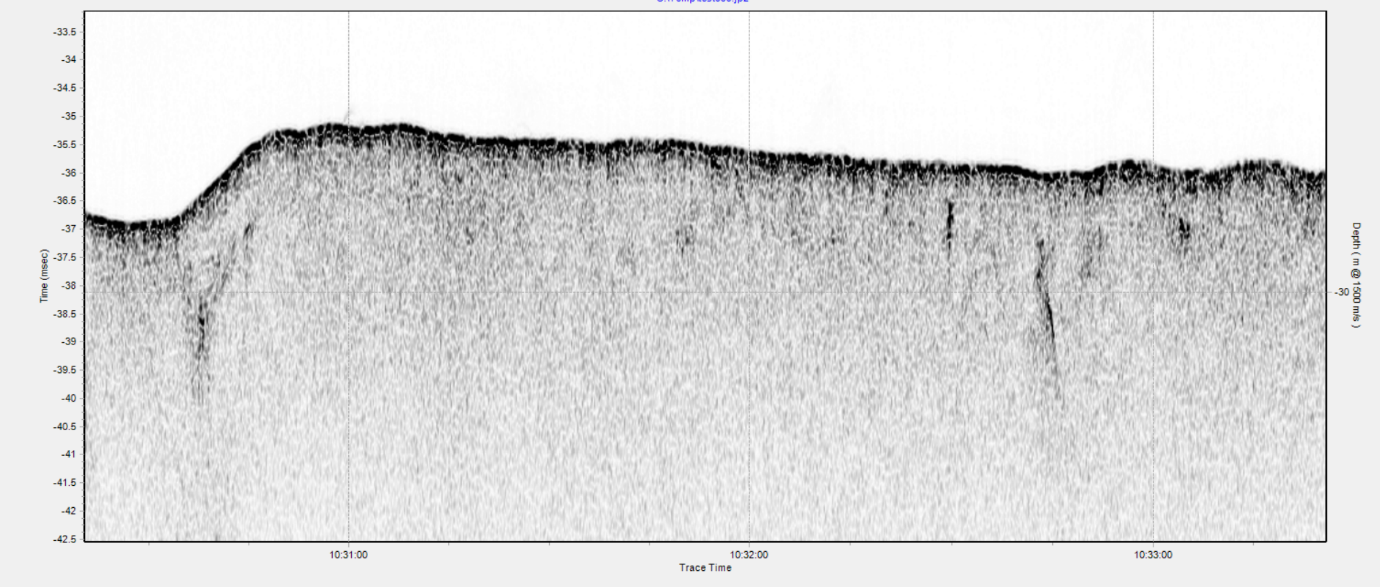 Screenshot of subbottom profiler data showing a hard bottom (not allowing best use of this sensor)
