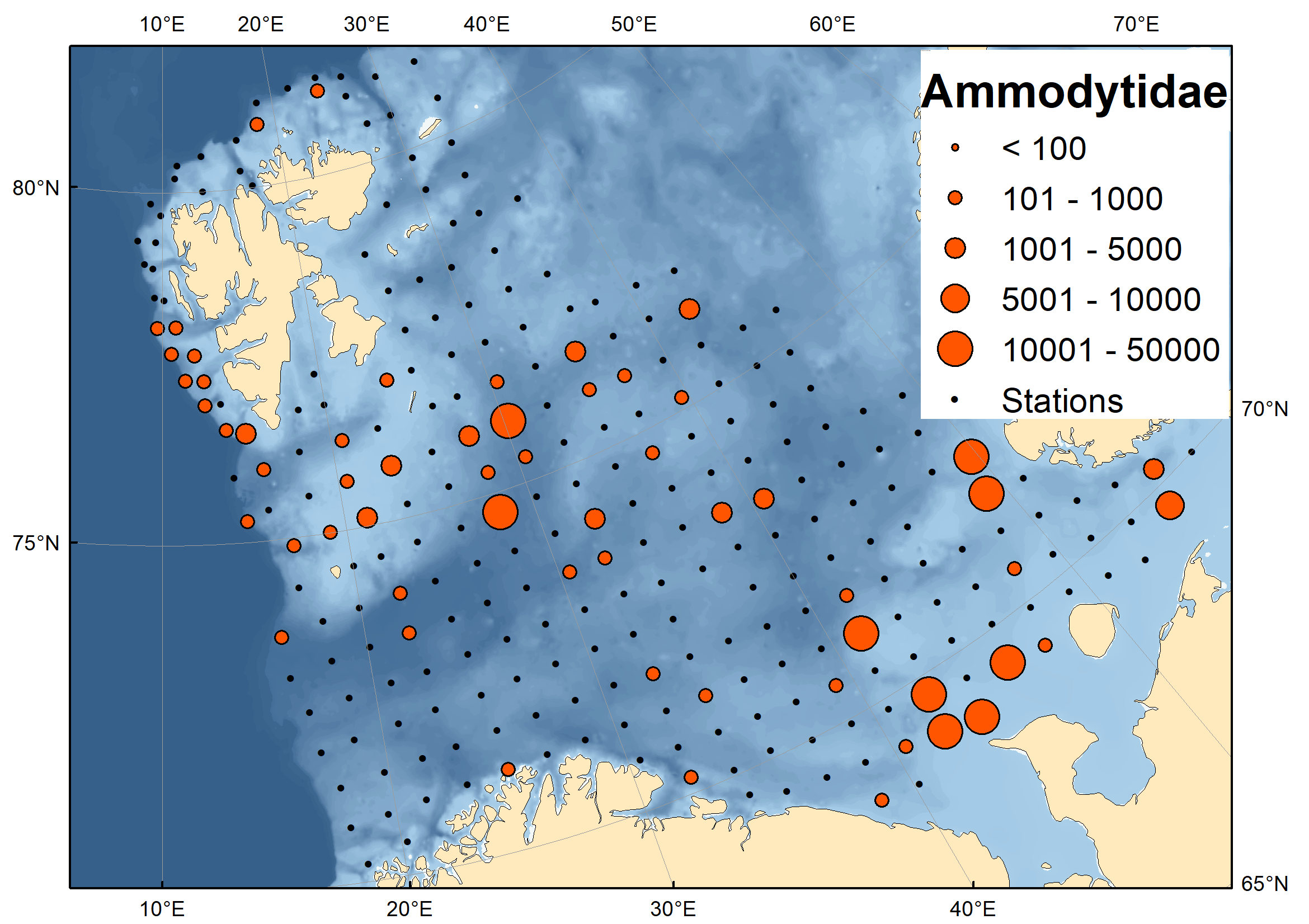 Figure 9.1.4. Spatial distribution of Ammodytidae in August-September 2023.