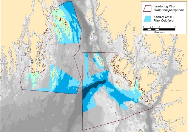 Figuren viser områdene som ble kartlagt i første del av Frisk Oslofjord