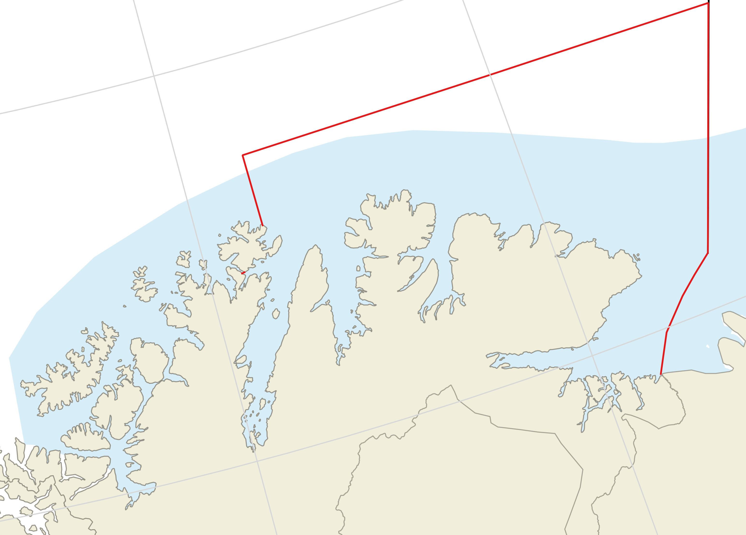 Kart over Finnmark. På kartet er det kvoteregulerte området markert inn med røde streker. 