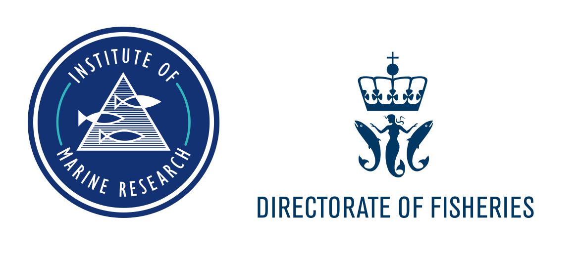 blue oval logo for the IMR and blue logo for the Fishery directorat, on side of each other