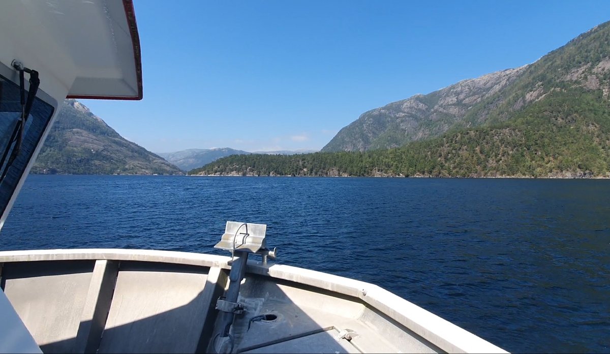 
Fjord og fjell, bilde tatt fra båt.