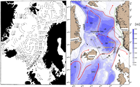 Kart over norskehavet med piler som viser havstørmmene.