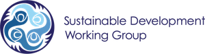 logoen til Sustainable Development Working Group, en sirkel med ulike blåfarger inni