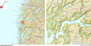 Kart over Masfjorden.